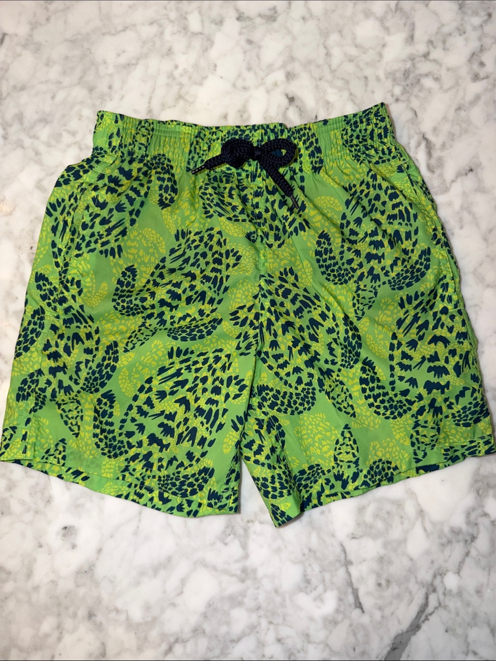 Vilebrequin Green and Navy Leopard-Print Kids Swim Trunks 8Y